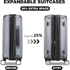 28 Inch Luggage with Spinner Wheels, Lightweight Expandable PC Hardside Large Checked Luggage with TSA Lock, Durable Rolling Suitcase, Gray