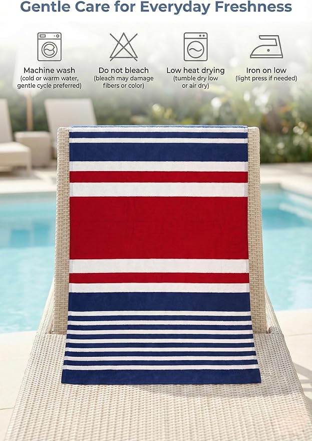Premium Terry Cabana Beach Towel 2 Pack, 30” x 60” Soft Absorbent Cotton Pool Towel, Quick Dry Towel for Beach and Pool (Mariner Stripes)