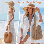 Tavaleu Crochet Tote Beach Bags for Women, Mesh Beach Tote Knit Bag, Summer Vacation Aesthetic Boho Hobo Shoulder Bag