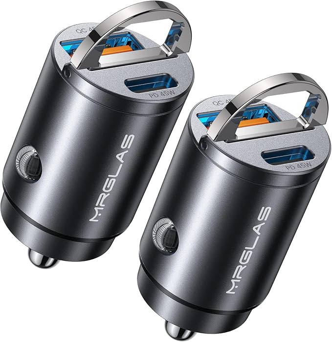 MRGLAS 2-Pack 90W USB C Car Charger,[Super Mini Metal] Car Charger Fast Charging Adapter PD+QC3.0 Dual Port Type C Car Cigarette Lighter USB Compatible iPhone 17 16 15 Pro Max iPad Samsung S26 25