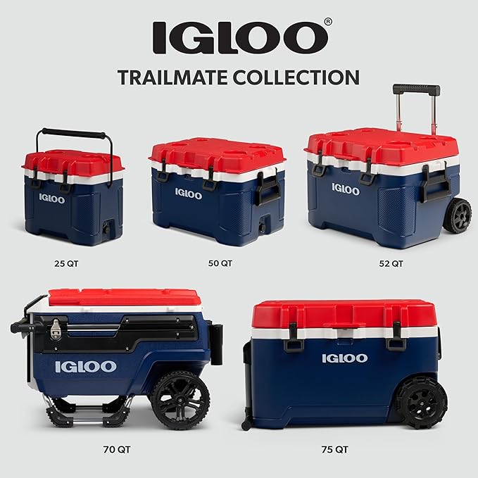 Igloo Trailmate 52Qt Wheeled Cooler, Insulated Hard Shell Ice Chest, Americana
