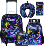 HPJGD 5PCS Girls Suitcase Set, Kids Water-Resistant Rolling Luggage, Cute Butterfly Travel Carry-On for Elementary/Preschool Toddler