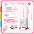Kids Luggage Sets 2 Piece Pink Rolling Suitcases for Girls with Wheel Shardshell 16" Travel Suitcase with 10 Sheets Gem Stickers