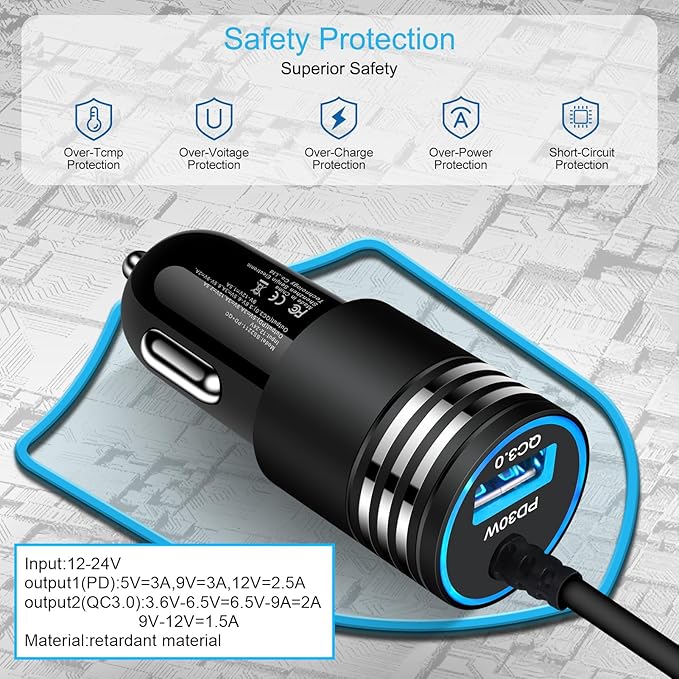 USB C Car Charger, 48W Super Fast Charging Type C Car Adapter for Samsung Galaxy S26 Ultra S25 S24 S23 S22 S21 S20 A56 A36 A16 A15 A14, iPhone 17 16 15 Pro Max, Android Car Charger with USB C Cable