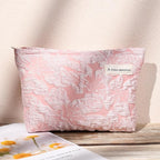 SOIDRAM 2 Pieces Flower Makeup Bag Large Floral Cosmetic Bag Capacity Canvas Travel Toiletry Bag Organizer Cute Makeup Brushes Aesthetic Accessories Storage Bag for Women, Flower L White Pink