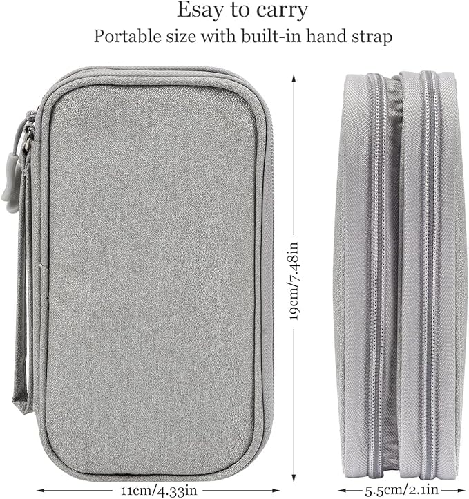 CAOODKDK Electronic Organizer Bag, Waterproof Portable Electronic Organizer Travel Accessories Cable Bag Universal Cord Storage Case for CableCord Storage Double Layer - Gray, Large