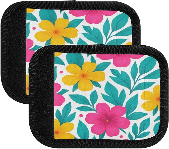 4 Pack Flowers Luggage Handle Wrap, Detachable Luggage Tag, Neoprene Suitcase Wrap with Comfort Grip & Bright Identifier for Suitcase, Travel Bag, Sports Bag