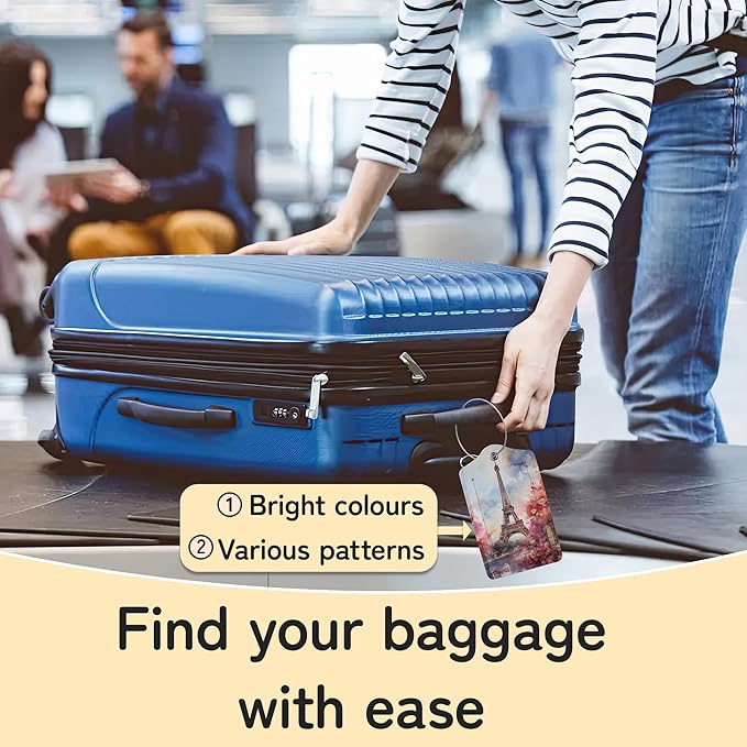 3 Pack Eiffel Tower Luggage Tags for Suitcases, Paris Cute Leather Name Tag with Privacy Cover with Stainless Steel Loops, Travel ID Bag Tags for Women Men