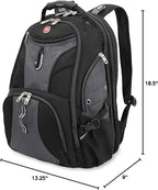 SWISSGEAR 1900 ScanSmart TSA Laptop Backpack Fits 17 Inch Laptop with RFID Protection and Tablet Pocket, Grey/Black, 19-Inch