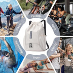 Drawstring Gym Backpack, Sports Bag with Adjustable Shoulder Straps, Cinch Sack for Fitness, Swimming, Travel (Beige)