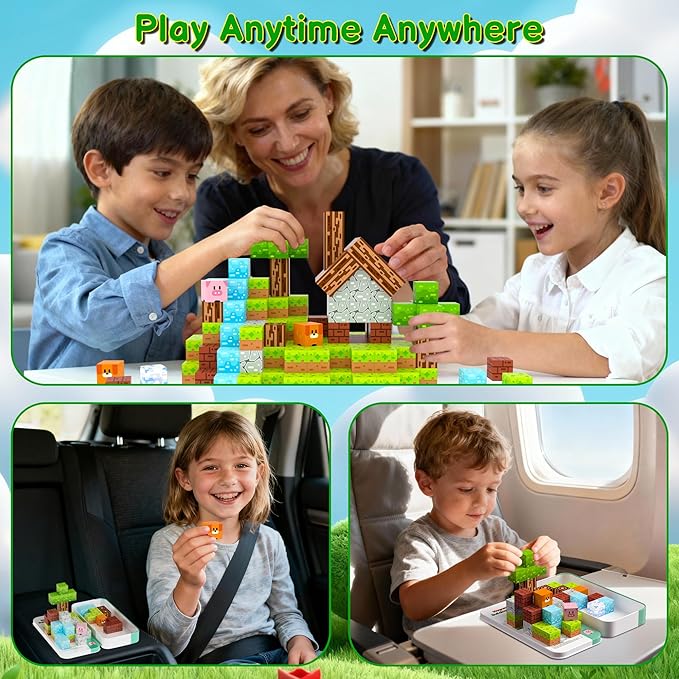 Magnetic Blocks Minecraft-Style Magnetic Building Blocks Cubes - 35PCS Tin Box Magnet Toys Travel Set STEM Educational for Kids Ages 4-8 6-8 8-12 Year Old Boys Girls Birthday Christmas