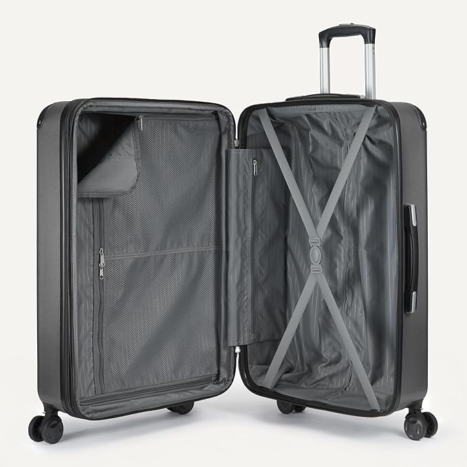 Amazon Basics 3-Piece Luggage Set with Spinner Wheels, Including 22" Expandable Hardside Carry-On Suitcase, 15-inch Tote Bag, and 10-inch Compact Travel Bag, Black
