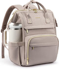 LOVEVOOK Laptop Backpack for Women with Giant Tumbler Holder Pocket,15.6 inch Waterproof Travel Backpack Purse Computer Laptop Bag,Professional Work College Nurse Teacher Backpack Daypack,Grayish-pink