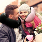 urnexttour Neck Pillow Airplane-2 Pack Memory Foam Travel Pillow, Soft Support Travel Neck Pillow for Travelling, Sleeping Rest, Car, Train and Home Use (Black&Pink)