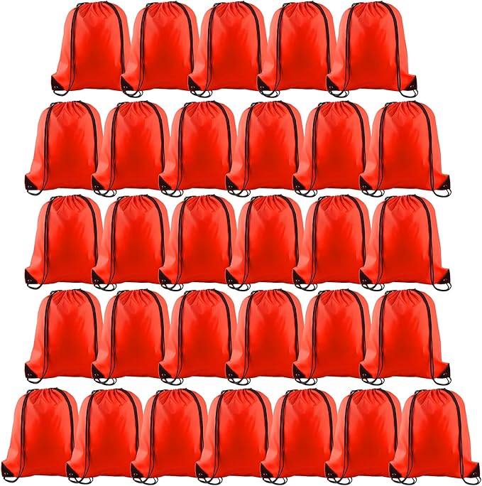 PLULON 30 Pcs Red Drawstring Bags Bulk String Bags Drawstring Backpack Cinch Sack Backpack Bags for Yoga Traveling Outdoor Party