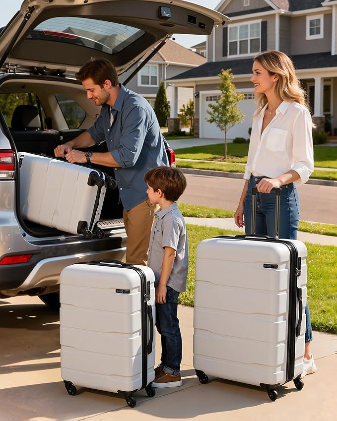 Coolife Luggage Set 3 Piece Hardside PC+ABS Suitcase with TSA Lock, Expandable Large Checked Luggage, Lightweight Rolling Carry On with Spinner Wheels(20/24/28 Inch, White)