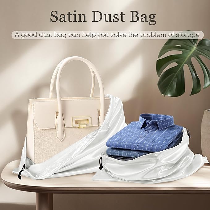 Vonty 3 Pack Silky Dust Bags for Shoes and Purses, Satin Drawstring Bag for HandBags Boots - White Shoe Bag Silk Dust Cover Bag Protector Travel Storage Pouch(19.6 x 15.7 In)