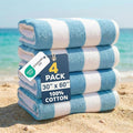 LANE LINEN 100% Cotton Beach Towel- Pack of 4 Beach Towels Set, Cabana Stripe Pool Oversized Beach Towels for Adults (30" x 60”), Highly Absorbent, Large Beach Towel, Quick Dry Towel - Light Blue