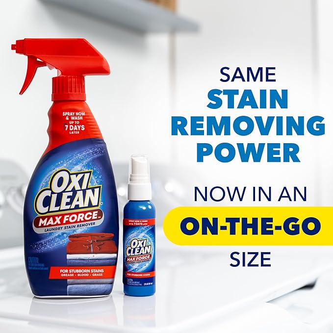 OxiClean Max Force Laundry Stain Remover Spray, Newborn & Baby Essentials, Travel & On-The-Go Stain Treater, 2 fl oz, 2PK
