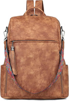 FADEON Leather Laptop Backpack for Women Designer 15.6 inch PU Laptop Bag, Ladies Travel Computer Work Backpack Brown