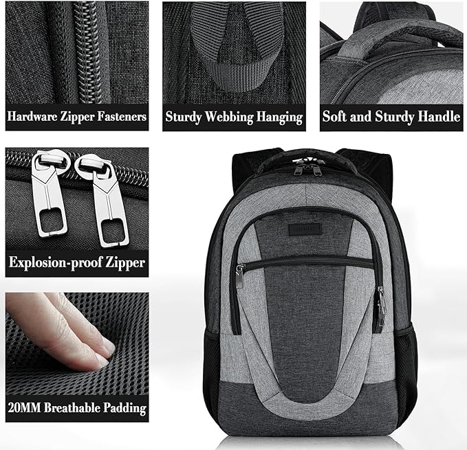BIKROD Backpack for Men and Women, Extra Large School Backpacks for Teens, Water Resistant Back Pack Fits 17 Inch Laptop, Business Anti Theft Sturdy Computer Bag Gifts, Blackgrey