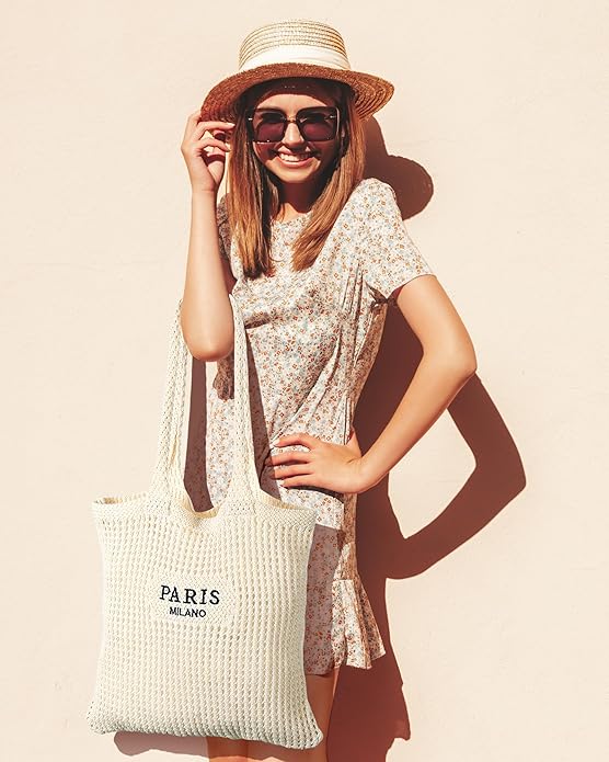 Beach Bags for Women - Straw Bag with Zipper, Soft Woven beach bag, Casual Straw Shoulder Bag for Daily Use