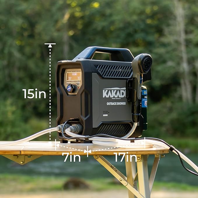 Kakadu Portable Camping Outback Shower, Instant Hot Water for Outdoor Use - Slimline Design, Rechargeable Lithium Battery, Adjustable Shower Head, Slim Pump, Digital Display