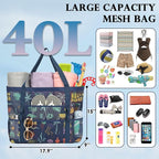 Fammart Mesh Beach Bag, Large Beach Tote with Zipper Pocket, Toys Pool Bag for Family Travel Vacation Cruise Essentials