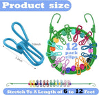 Portable Travel Clothesline,Adjustable Elastic Stretch Line with 12pcs Clothes Clips,for RV Outdoor and Indoor Camping Accessories (Green)