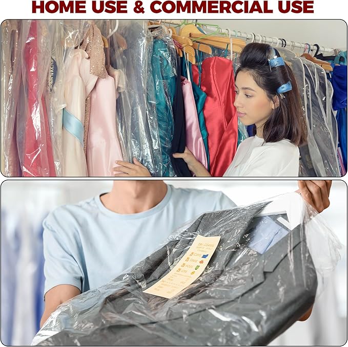 60-Pack Extra Long Dry Cleaning Bags for Clothes 72-Inch Long - Clear Plastic Garment Bags for Hanging Clothes, Dry Cleaner Plastic Clothing Cover for Suits, Gowns, Coat, Dance Costumes & Long Dresses