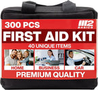 M2 BASICS 300 Piece First Aid Kit, 40 Items, Compact Emergency Medical Kit with Durable Carry Bag for Home, Car, Travel, Office, Camping
