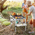 Titanker Folding Camping Table 3ft, Large Camp Table Portable with Extra Side Racks & Storage Net, Folding Picnic Table, Outdoor Patio Table, RV/Car Camping Essentials, Aluminum, Silver