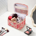 Gosect Large Makeup Bag, Cute Cosmetic Bag for Women Girls, Floral Coquette Aesthetic Toiletry Bag, Travel Make Up Organizer Bag (Pink Rose)