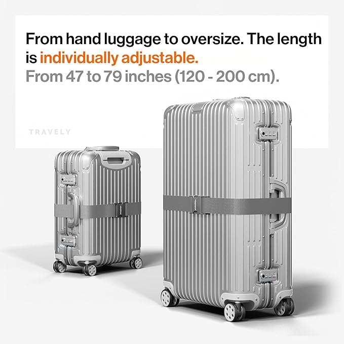 TRAVELY Luggage Straps - Particularly conspicuous & Secure - Incl. 2 Name Tags - Luggage Strap Ideal crosswise - [Set of 2]