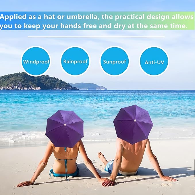 3 Pack Umbrella Hat, Sports Head Umbrella Hats for Adult Women, 26" Diameter Folding Waterproof Rainbow Fishing Headwear for Outdoor Party Beach Hiking