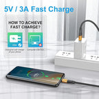 USB Type C Cable Fast Charging,3pack 10ft Premium Nylon Braided 3A Rapid Charger Quick Cord,Type C to A Cable Compatible for Samsung Galaxy S21 S20 S10 S9 S8 Plus,Note 20 10 9 8, LG V50 V40 G8（Gold）