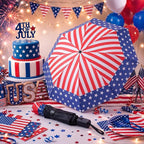 6 Pcs Patriotic American Umbrellas Red White Blue 4th of July Umbrellas with 8-Rib and Black Coating, Windproof