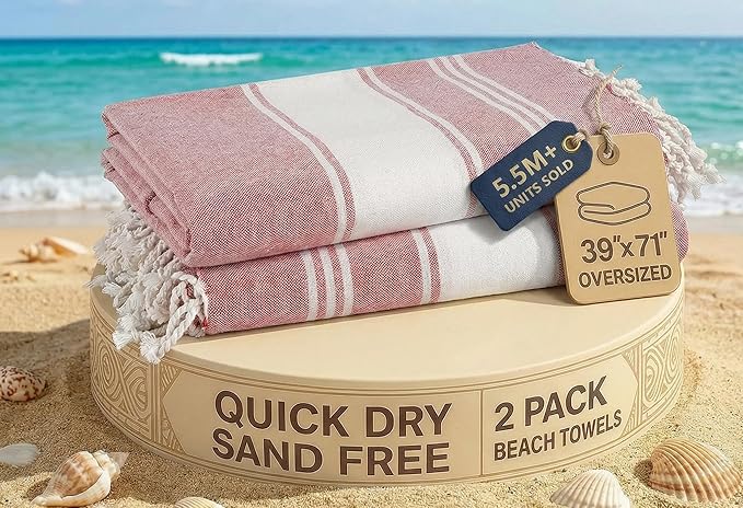 LANE LINEN Beach Towel 2 Pack - Beach Towels Oversized, Pre-Washed Large Beach Towels, Sandless Beach Towel, Quick Dry Travel Towel, Large Pool Towels, 39"x71" - Cashmere Rose