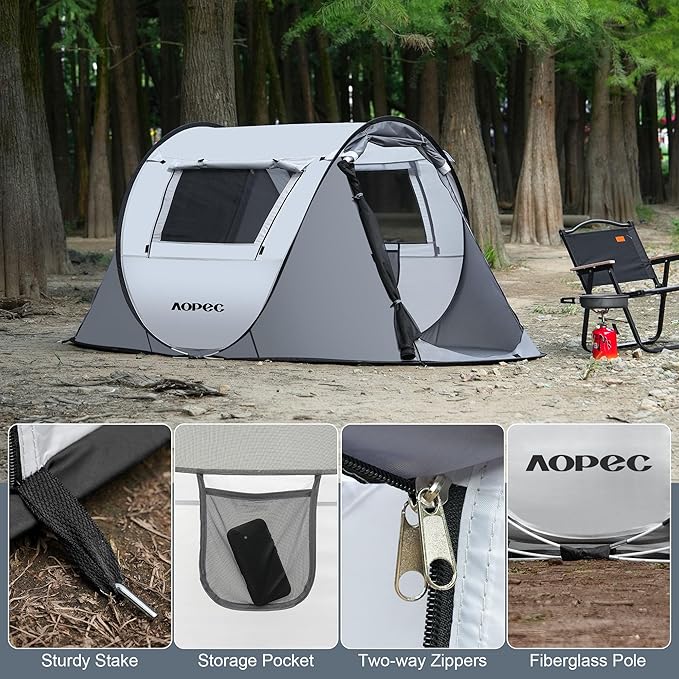 Pop Up Camping Tent, 2/4/6 Person Instant Tent Waterproof PU4500mm, Spacious Ventilated Camping Tent with Front Porch, Quick Setup Lightweight Portable for Outdoor Camping Hiking Beach