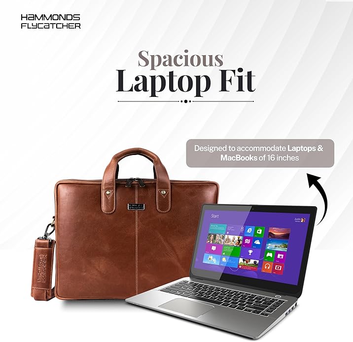 HAMMONDS FLYCATCHER Genuine Leather Laptop Bag for Men, Padded 15.6" Laptop Sleeve, Leather Messenger Bag for Men Briefcases