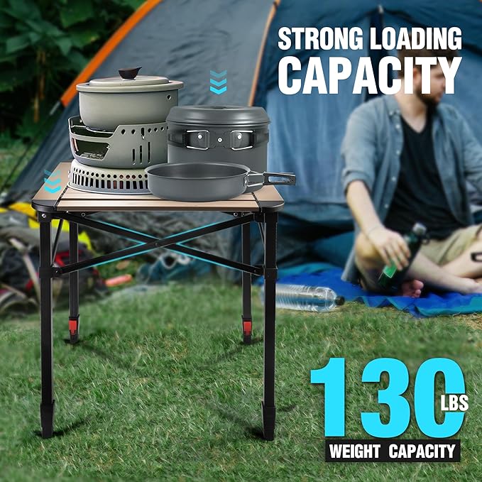 VILLEY Folding Camping Square Table with Carry Bag, Lightweight Aluminum Adjustable Square Table for Outdoor, Camping, Picnic, Backyards, BBQ, Medium