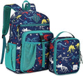 VASCHY Boy Kids Backpack & Lunch Bag Set, 2-in-1 School Bookbag with Insulated Lunch Box for Preschool, Daycare, Kindergarten & Elementary School – Navy Dinosaurs