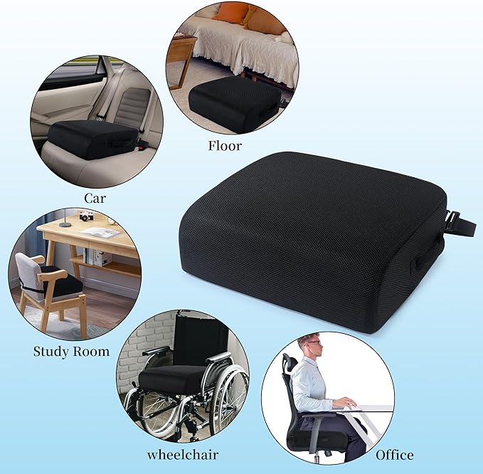 MABOZOO Extra Thick Chair Cushions,Office Chair Booster Seat Cushion to Raise Seat Height for Pain Relief, Non Slip Memory Foam Thick Cushion with Carry Handle (Black, 18 * 14 * 6)