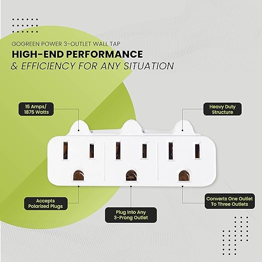 Go Green Power Inc. (GG-13000TW) 3 Outlet Wall Tap Adapter, White