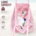 HOHOM Beach Bags for Women, Summer Travel Mesh Tote Bag with Large Inner Pocket, Sandproof Woven Shoulder Handbag