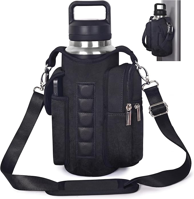 Magnetic Gym Tote Bag Holder for 18-40 oz Water Bottle,Neoprene Pouch with Phone Pocket,Men Women Workout Accessories