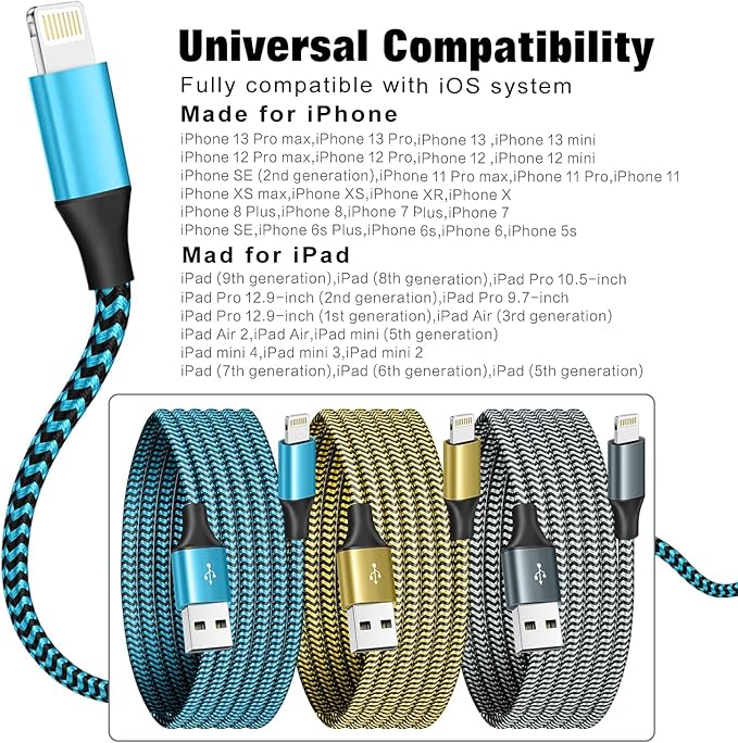 SHUSEL for iPhone Charger 3 Pack 6FT USB Lightning Cable MFi Certified Fast Charging Nylon Braided for iPhone Charger Cord Compatible with iPhone 14 Plus 14 pro max 13 12 11 XS X XR 8 Plus 7 6 SE 5s