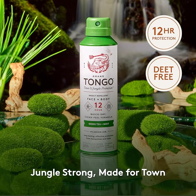 Grand Tongo DEET-Free Green Tea + Mint Insect Repellent with Picaridin- The 12 Hour Protection, DEET Alternative