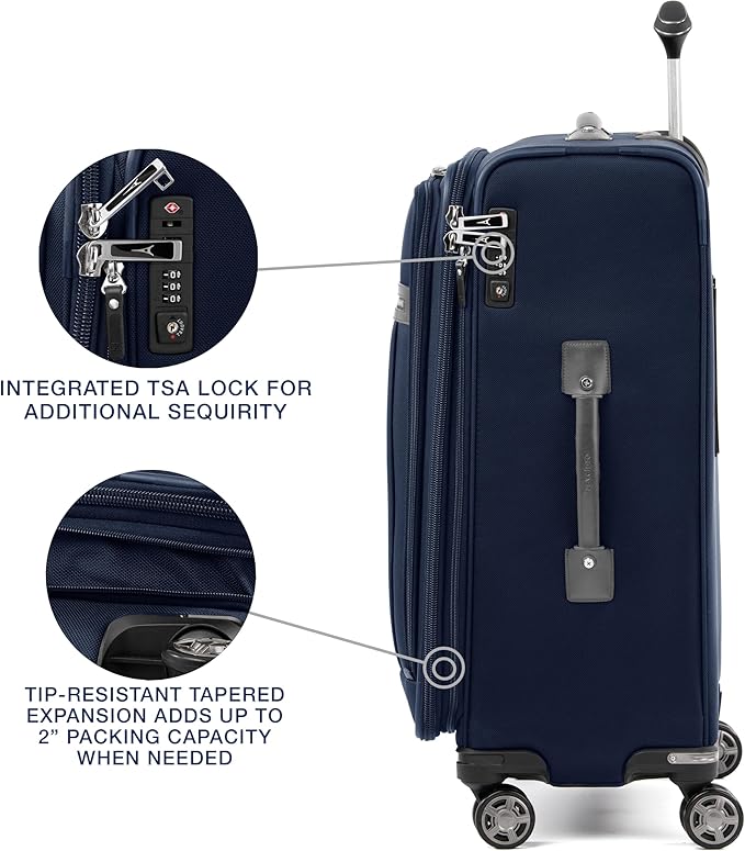 Travelpro Platinum Elite Softside Expandable Luggage, 8 Wheel Spinner Suitcase, TSA Lock, Men and Women, Dark Blue, 2-Piece Set (21/25)