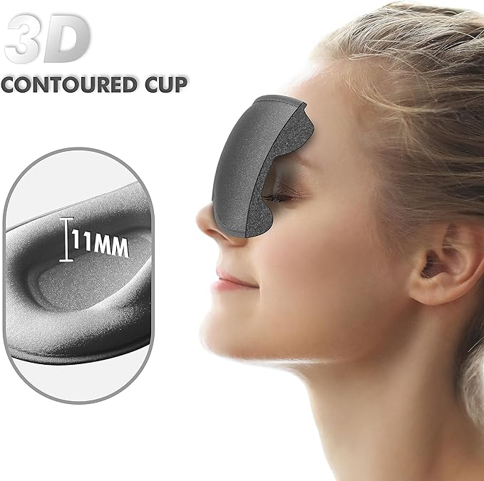 Sleep Eye Mask for Men Women, Sleeping Mask for Side Sleeper, Travel Blackout Night Blindfold Eye Shade Cover with Adjustable Strap (Ash Grey)